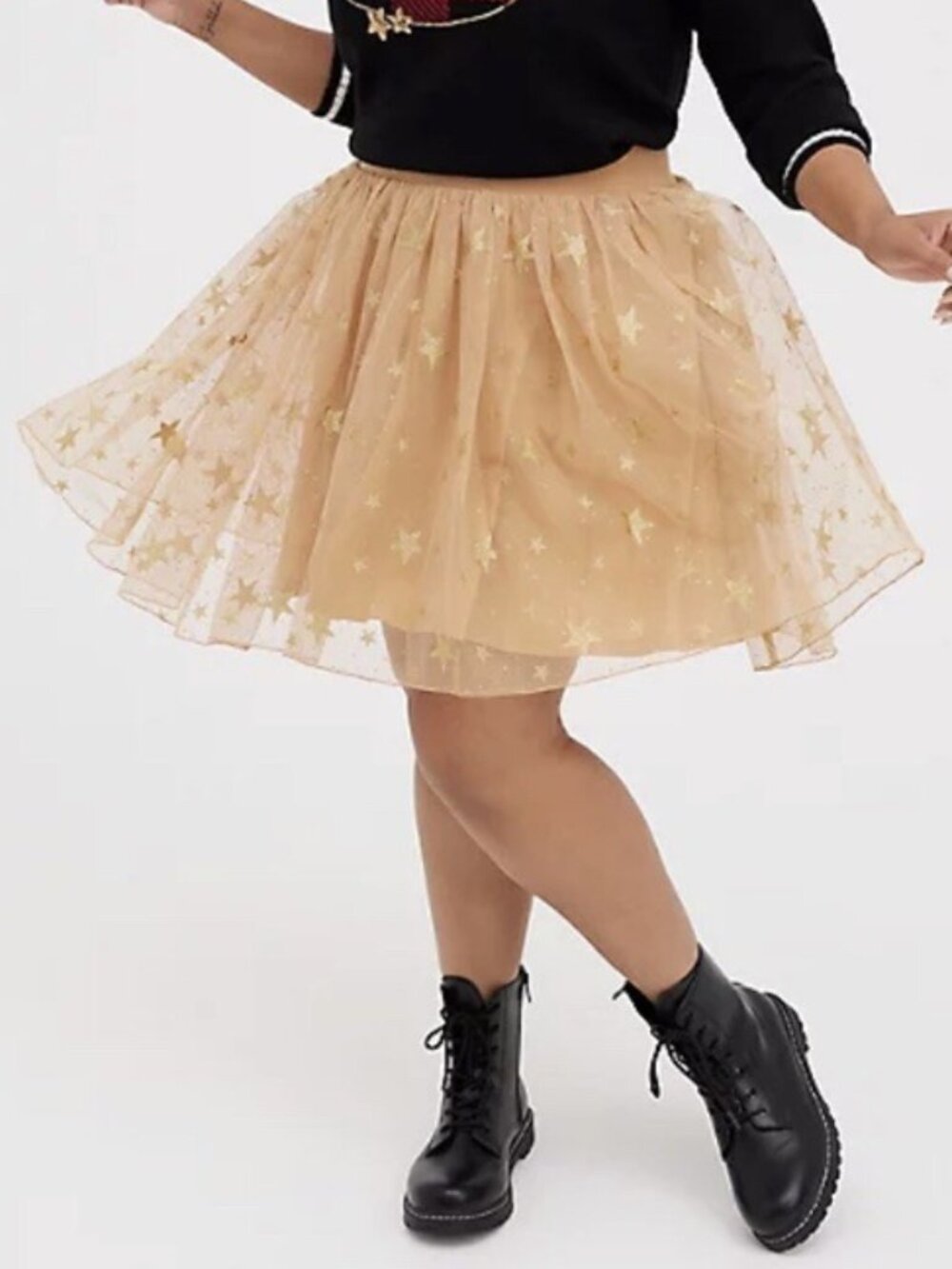 Torrid Celestial Tulle Skater Skirt Sheer Gold Star Glitter Sparkle Pull On - Picture 2 of 14